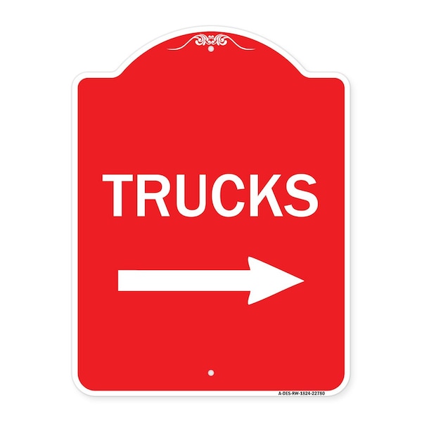 Signmission Trucks Sign Trucks W/ Right Arrow, Red & White Aluminum Architectural Sign, 18" x 24", RW-1824-22780 A-DES-RW-1824-22780 - main